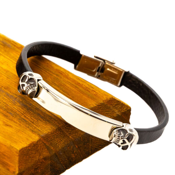 Bracelet homme argent cuir - L'immortel