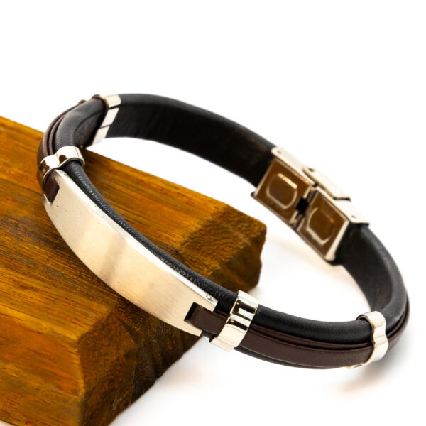 Bracelet homme argent cuir – Archille